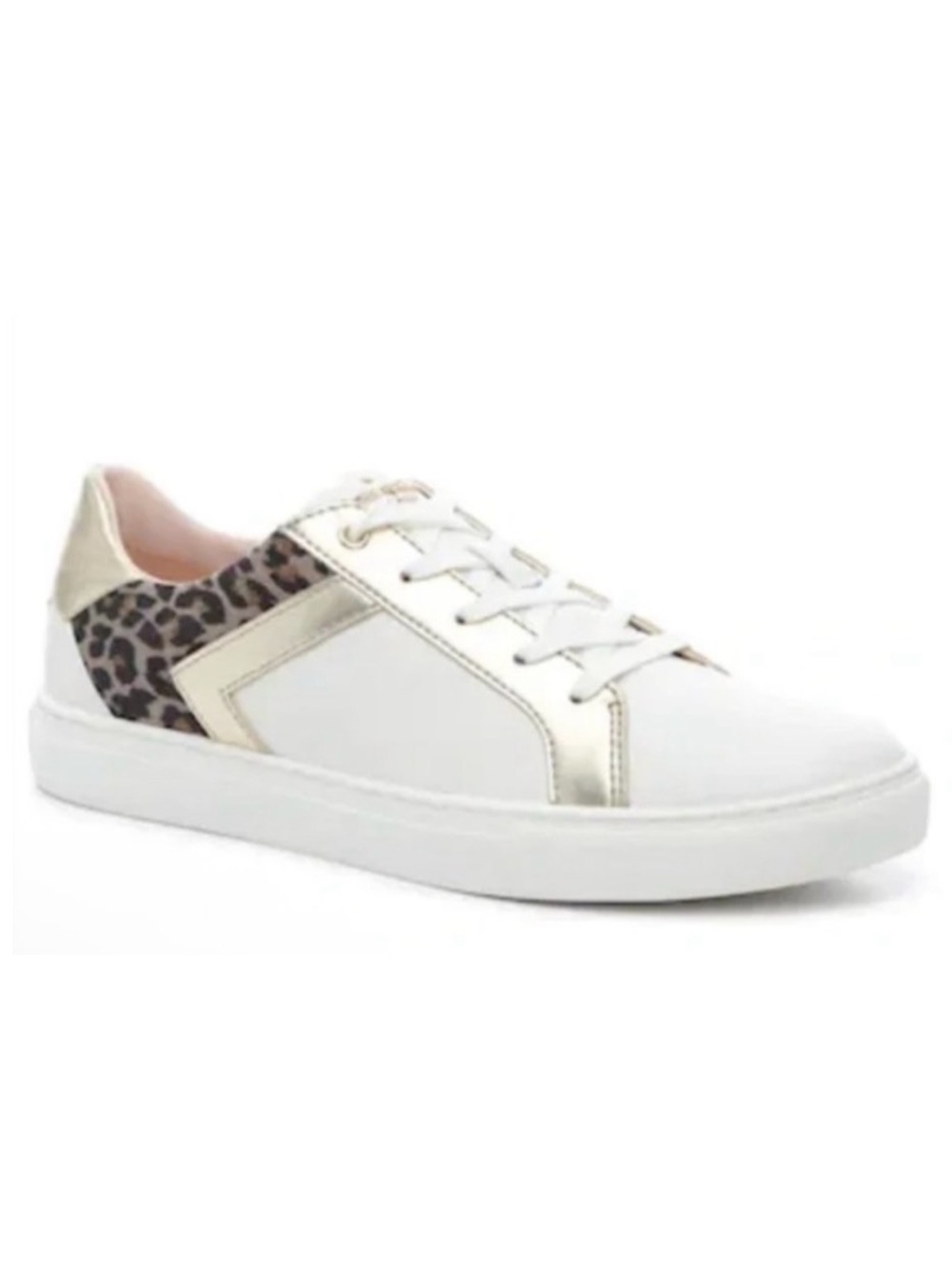 Kate Spade Dash Sneaker Leopard Gold White Leather Lace Up Shoe Womens 9.5